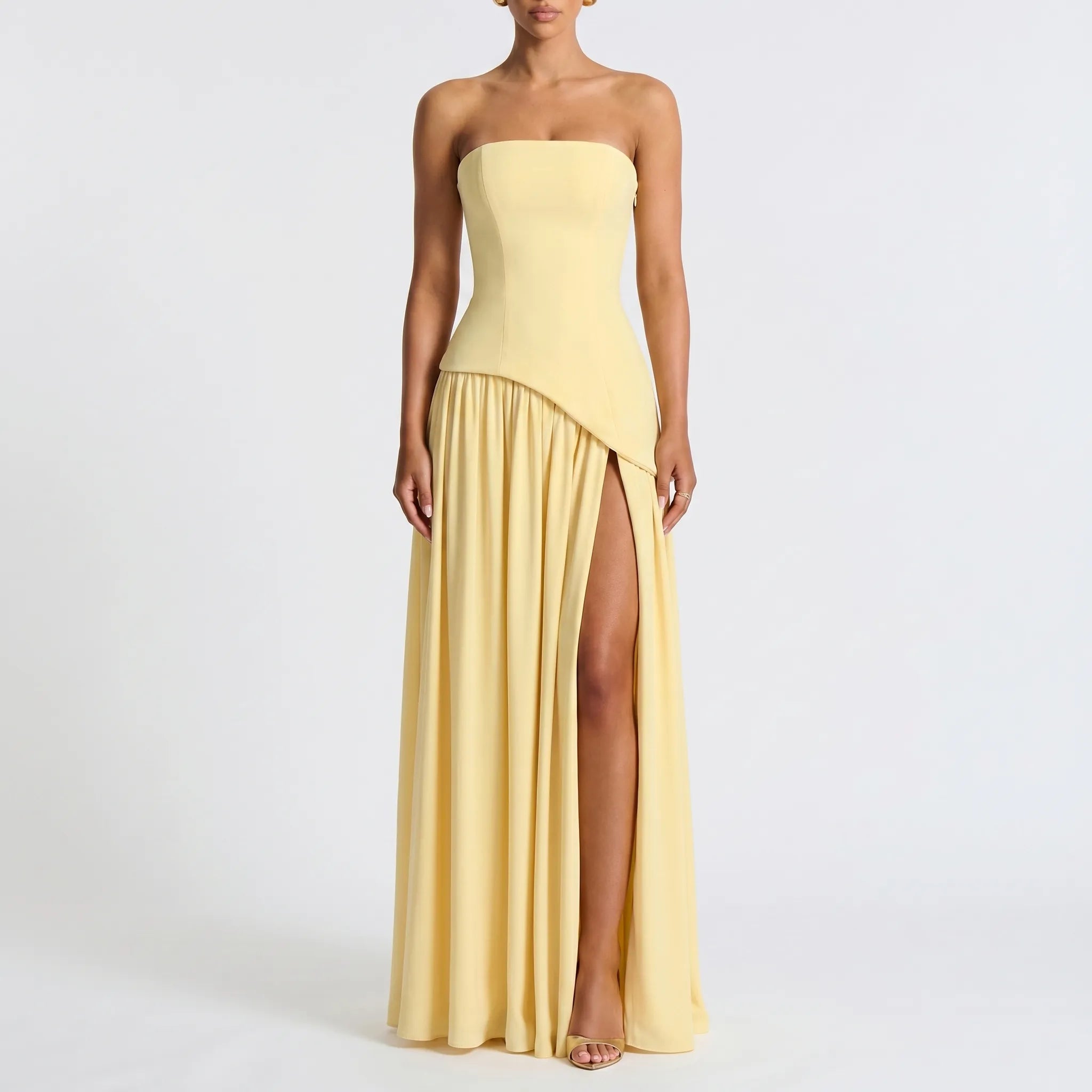 Women's Strapless High-Low Maxi Dress, yellow / m