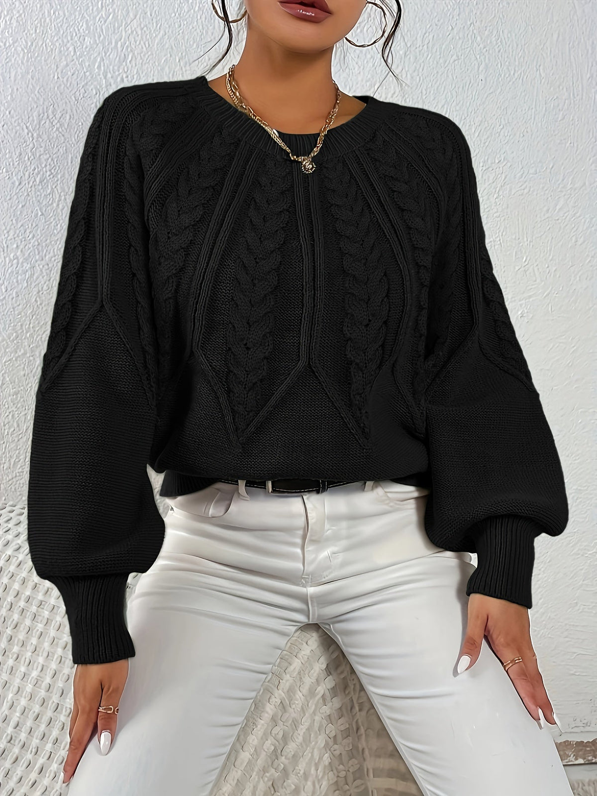 Women's Cable-Knit Lantern Sleeve Sweater