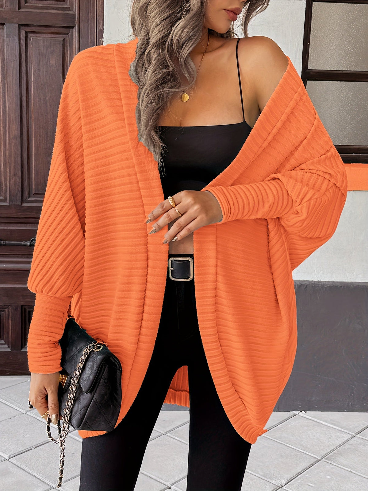 Women's Draped Open-Front Ribbed Cardigan