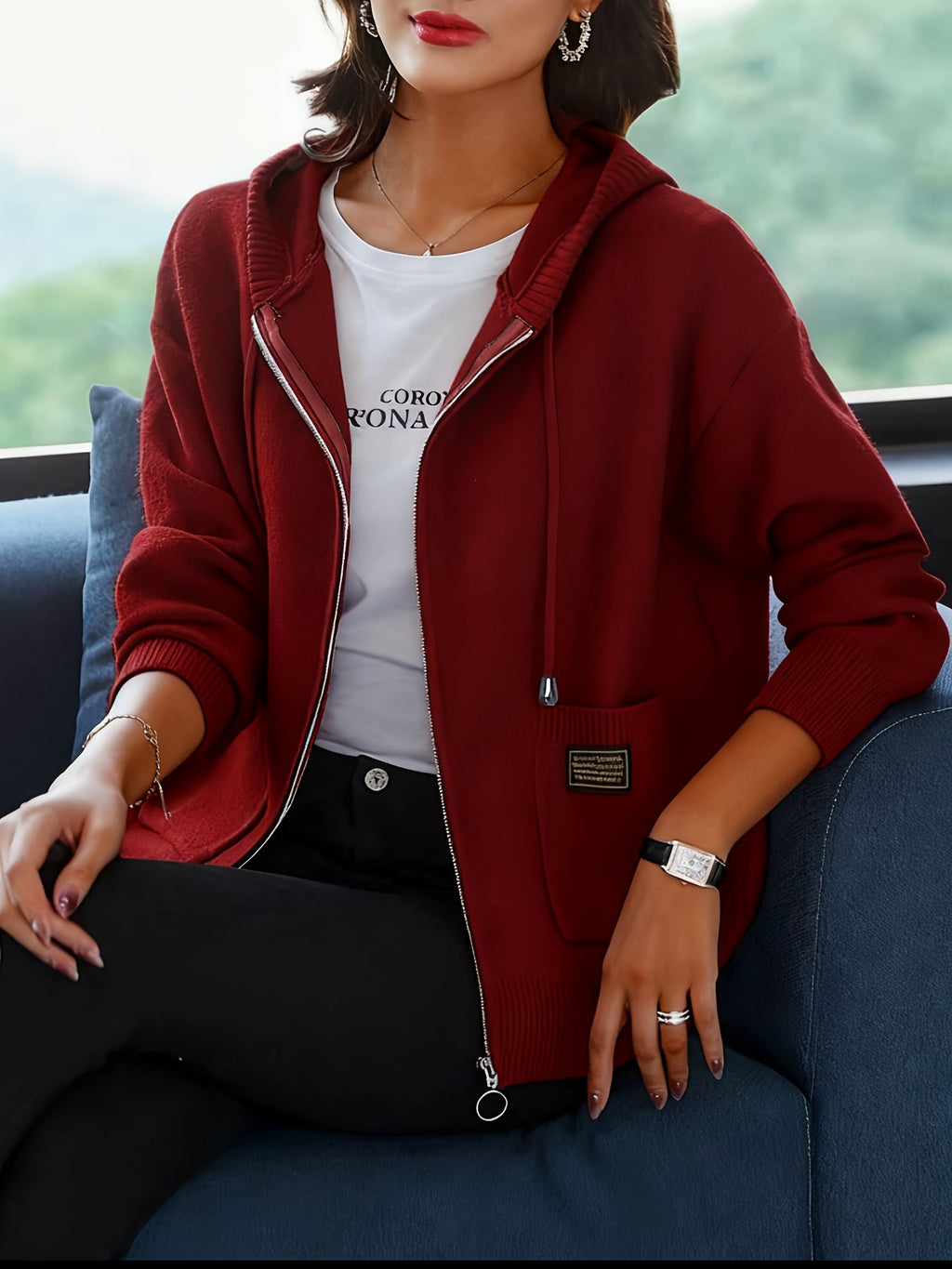 Women's Zip-Up Hooded Cardigan with Pockets