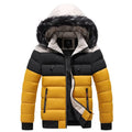 Men's Fur-Trim Hooded Thermal Down Puffer Jacket - Yellow