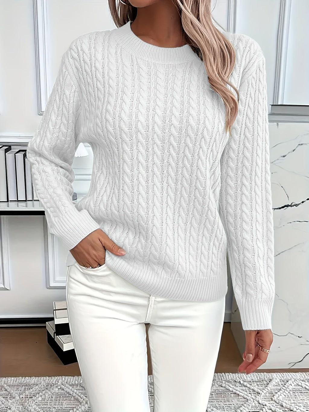 Women's Cable-Knit Relaxed Fit Sweater