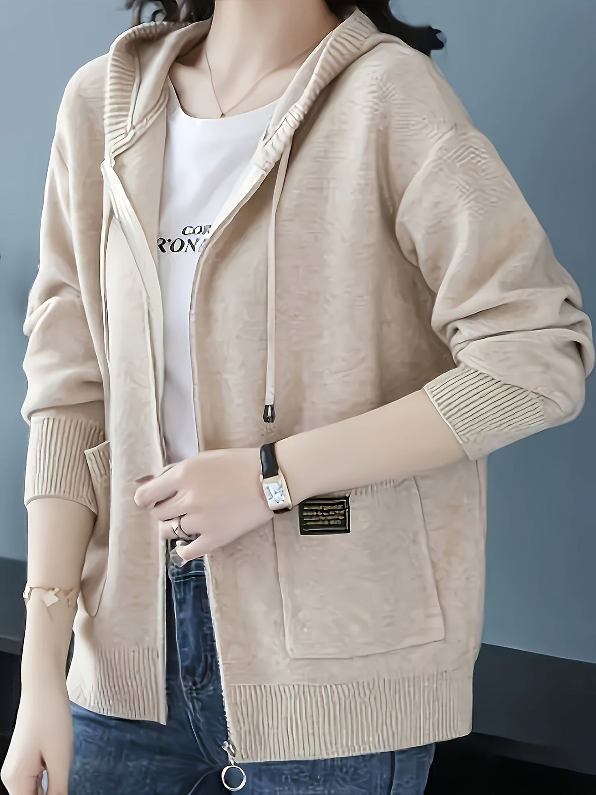 Women's Zip-Up Hooded Cardigan with Pockets