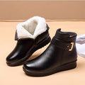 Women's Soft-Lined Flat Ankle Boots with Buckle Detail - Black