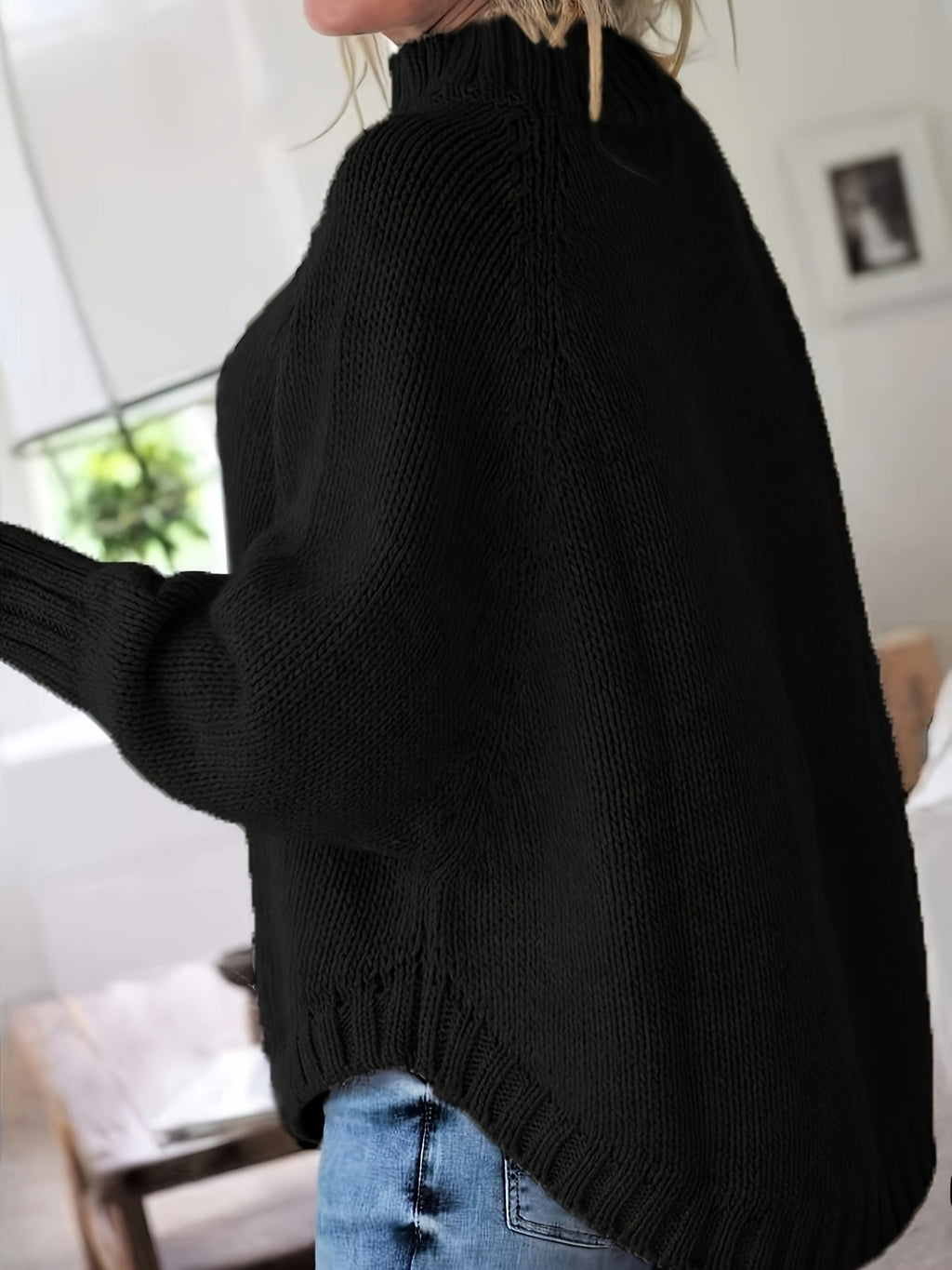 Women's Cable-Knit High Neck Relaxed Sweater