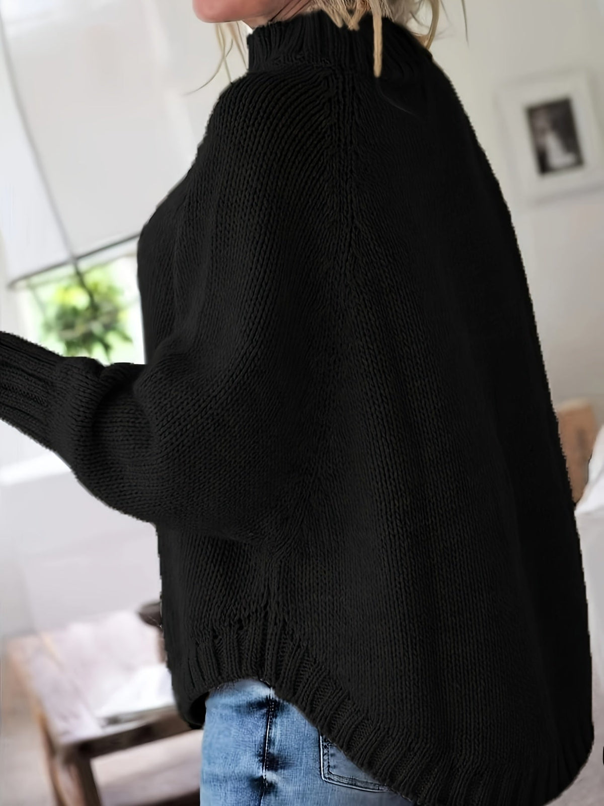 Women's Cable-Knit High Neck Relaxed Sweater