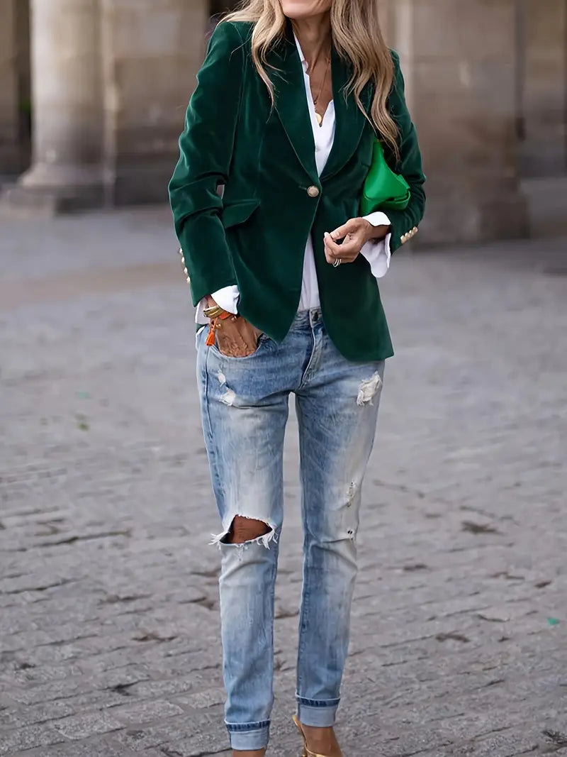 Women's Soft Velvet Blazer with Smooth Drape
