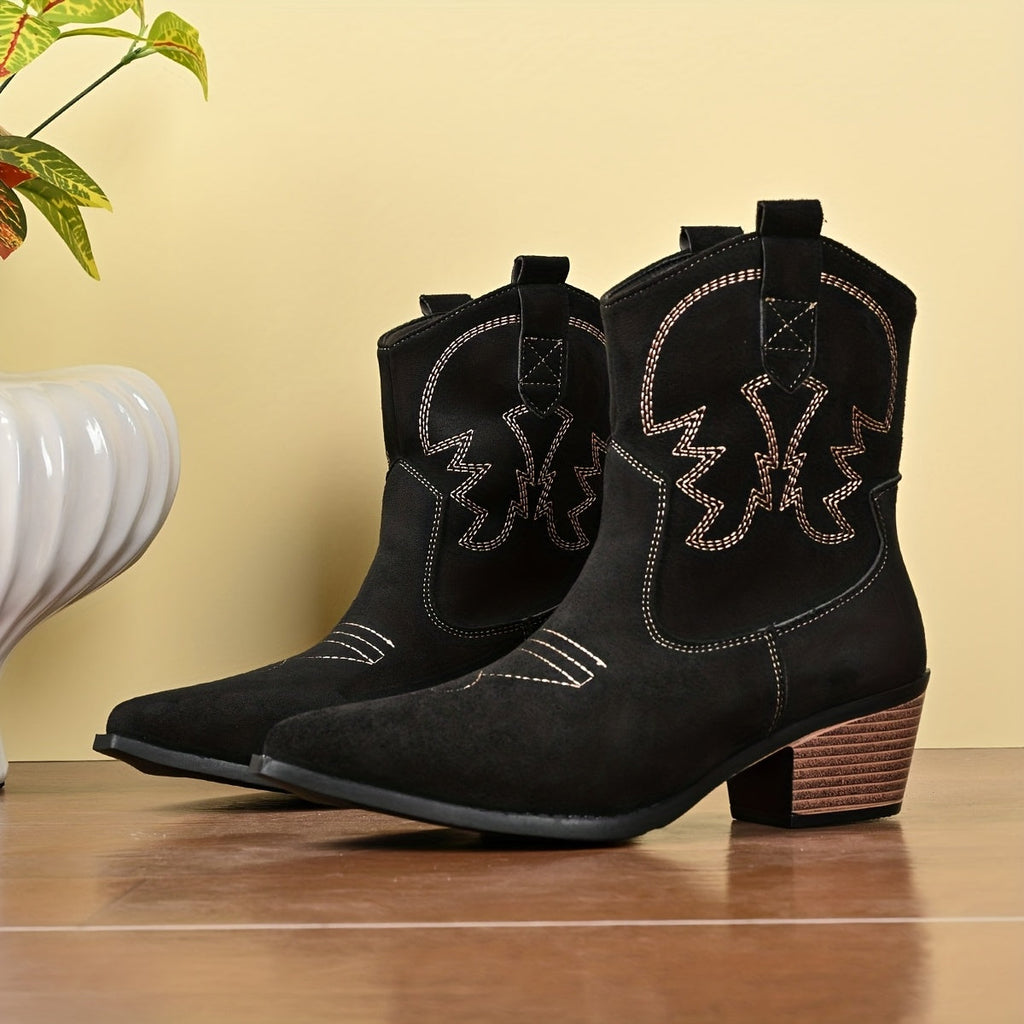 Women's Black-Brown Wide Calf Cowboy Boots