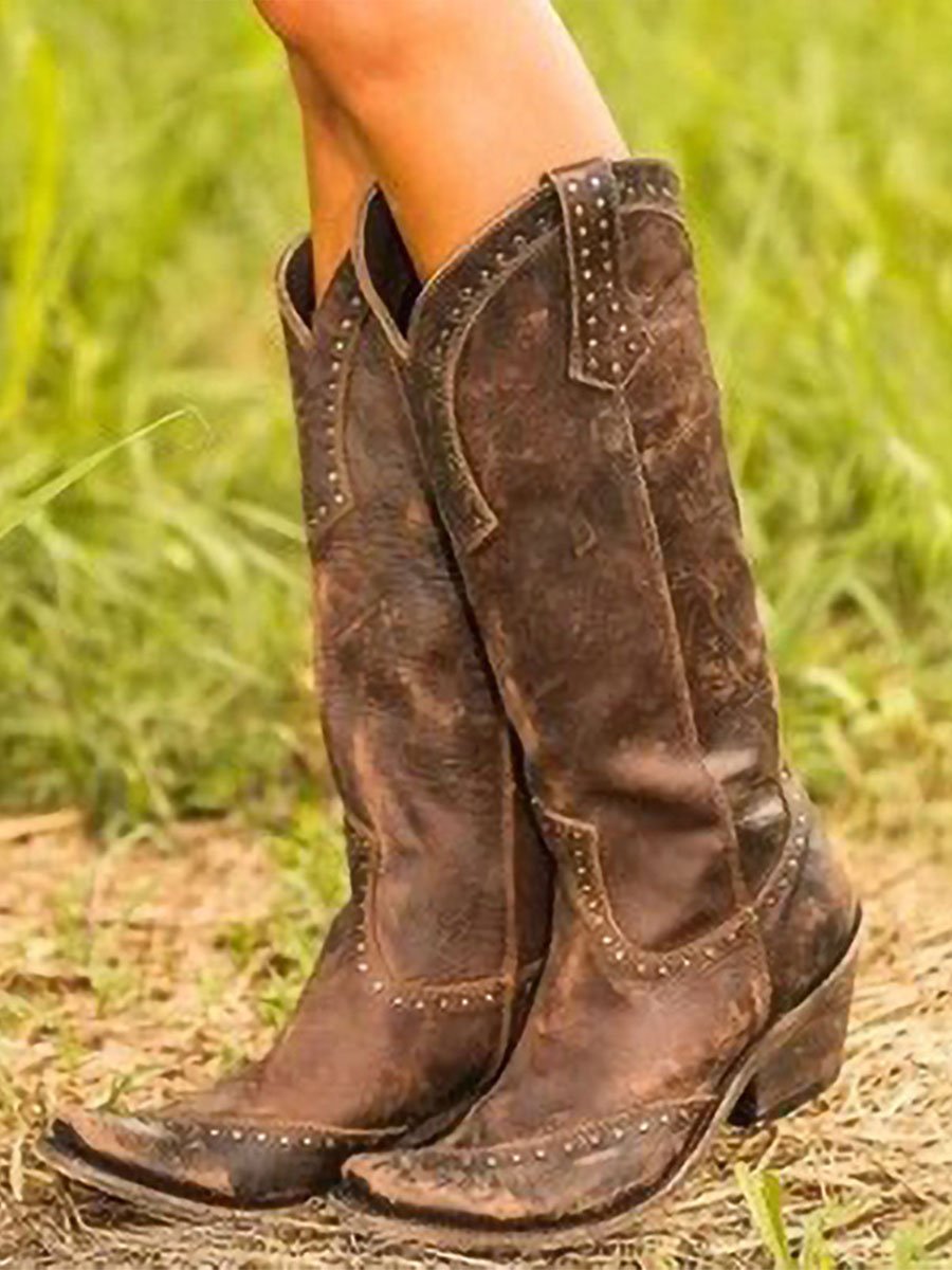 Women's Studded Knee High Cowboy Boots