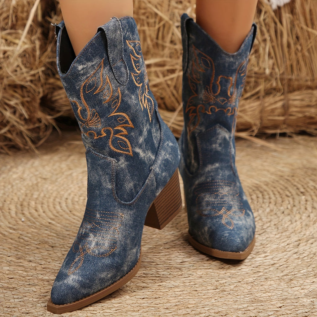 Women's Blue Wide Calf Western Cowboy Boots