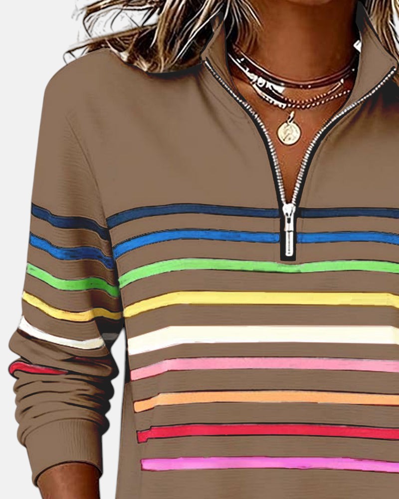 Women's Striped Half-Zip Sweatshirt
