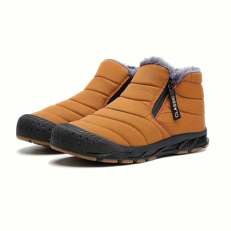 Men's Quilted Faux Fur-Lined Side-Zip Winter Ankle Boots - Brown
