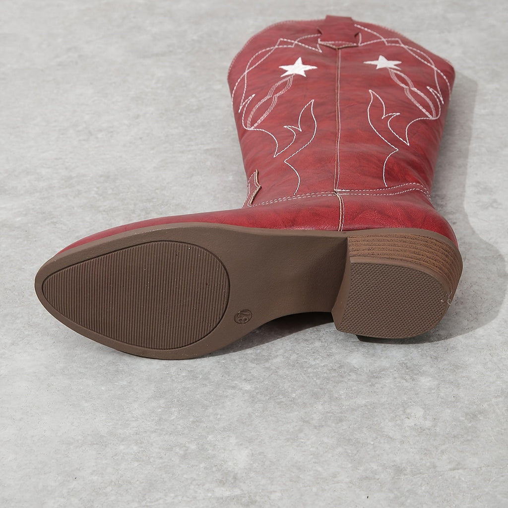 Women's Red Wide Calf Western Cowboy Boots