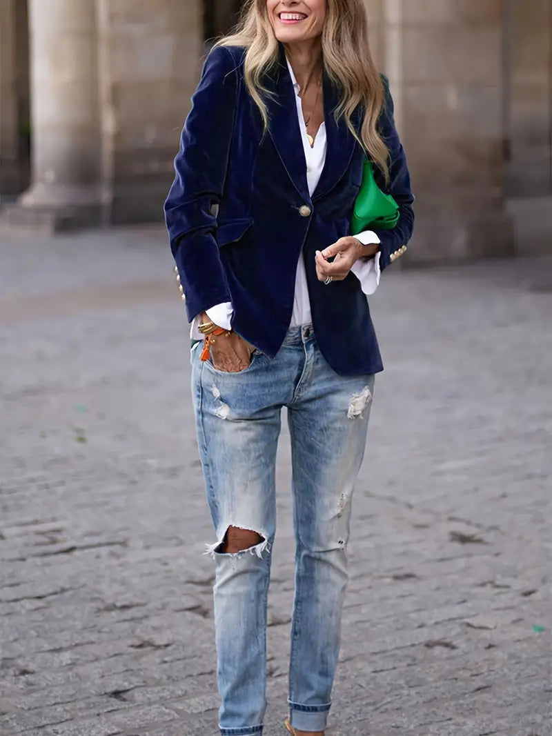 Women's Soft Velvet Blazer with Smooth Drape
