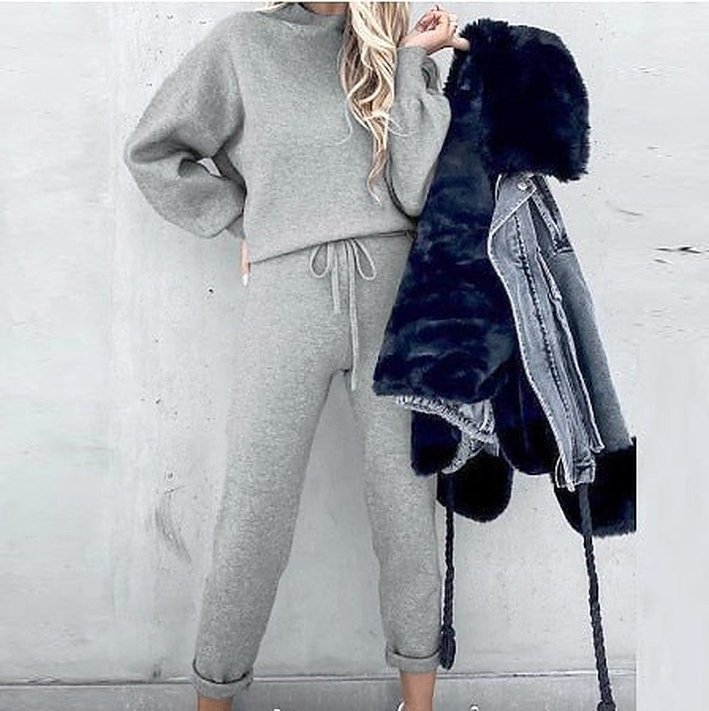 Women's Cozy Knit Sweater and Trousers Two Piece Set