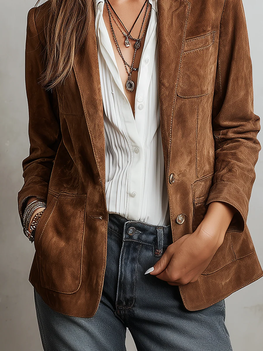 Women's Button-Down Suede Blazer