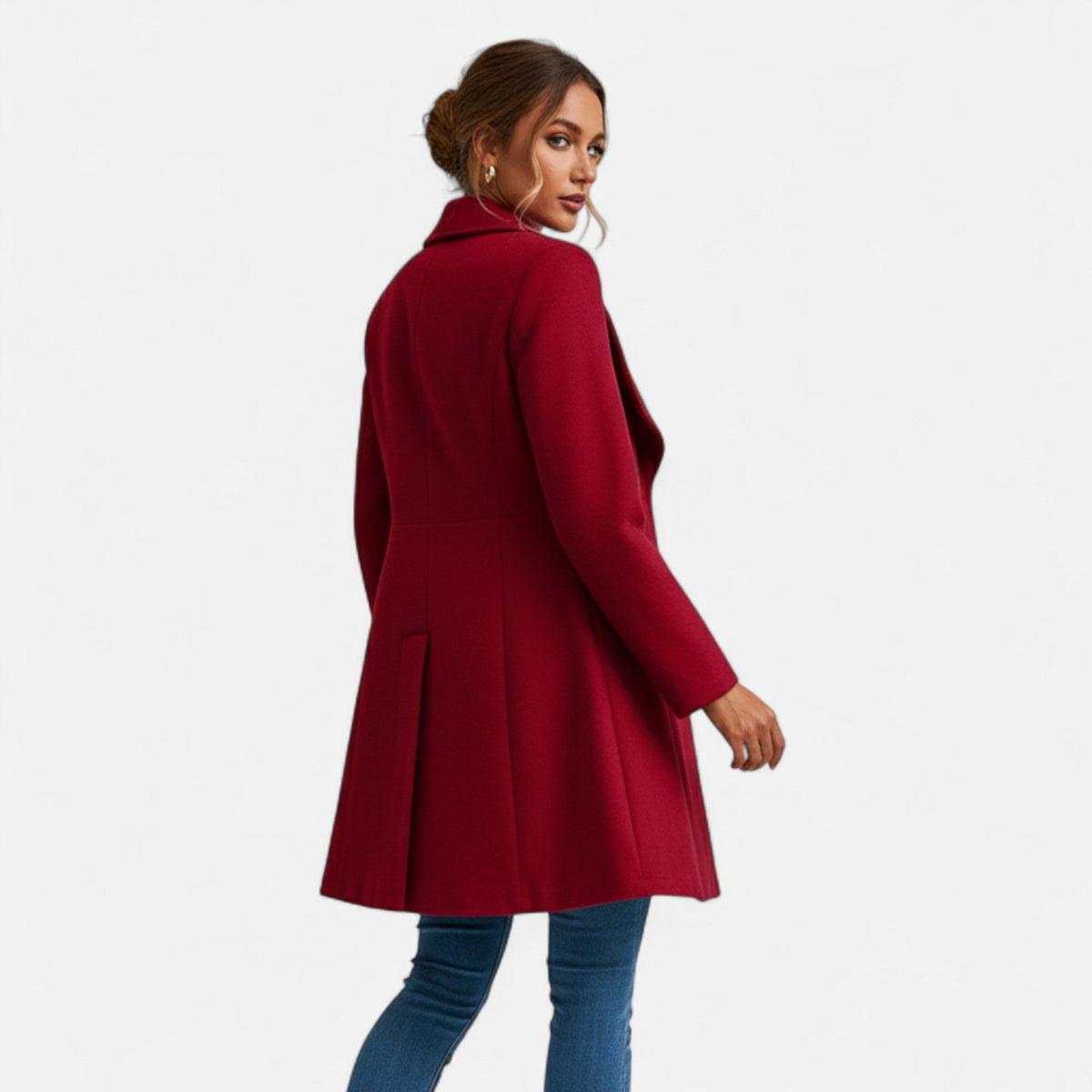 Women's Lapel Wool Winter Coat with Button Front
