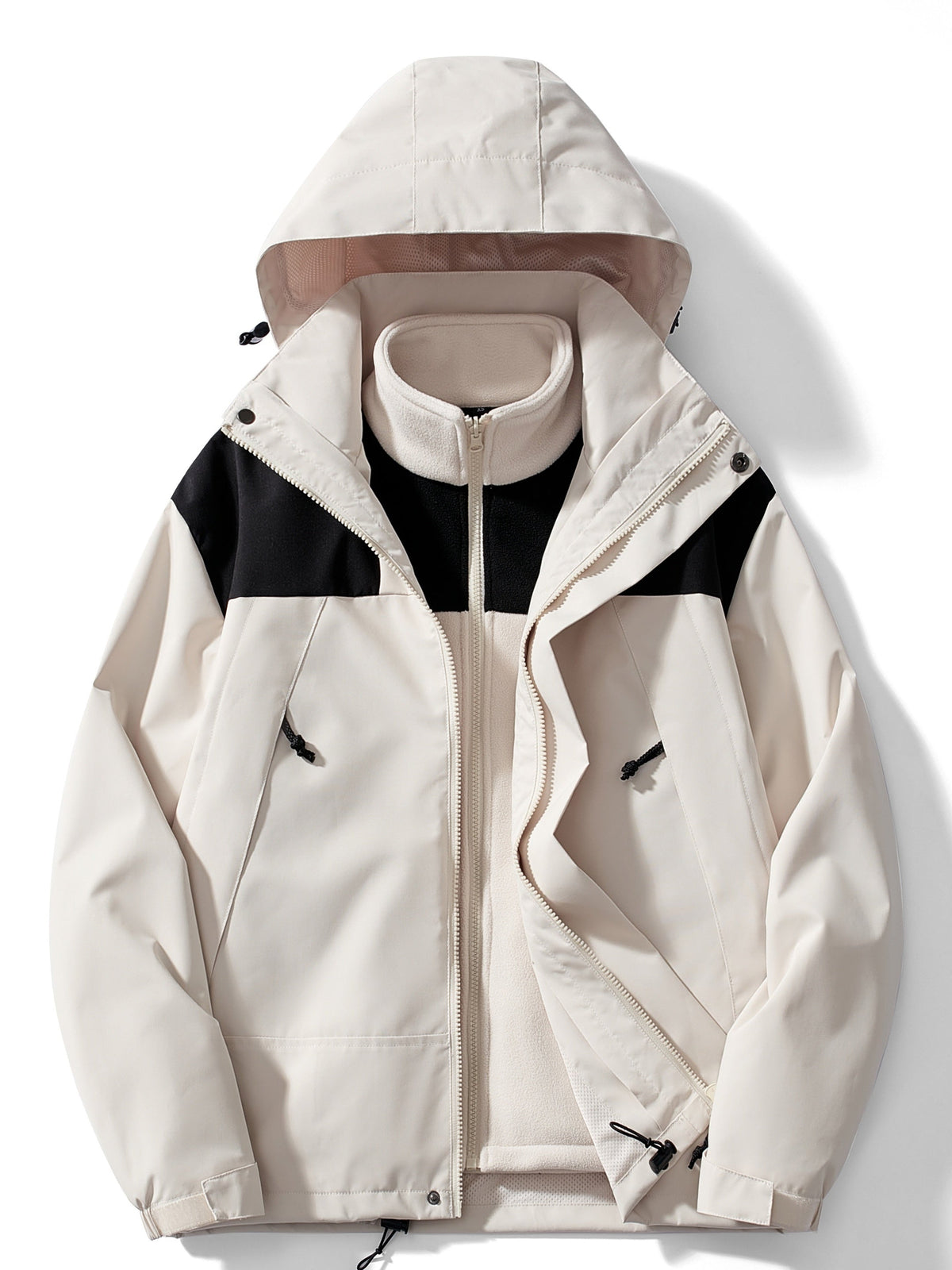 Men's 3-in-1 Hooded Jacket with Removable Inner Layer - Cream