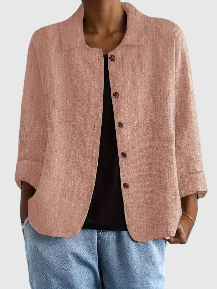 Women's Button-Down Cotton Shirt Jacket - Pink