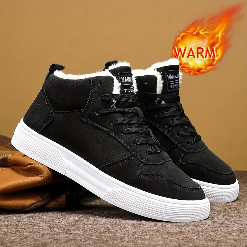Women's Warm-Lined Mid-Top Lace-Up Sneakers - Black