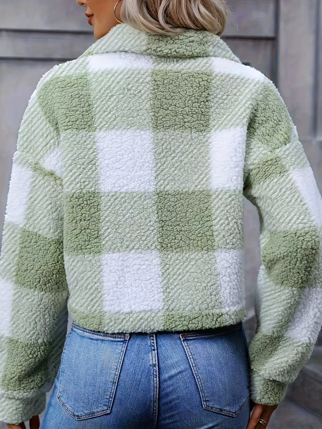 Women's Cropped Plaid Button-Front Jacket