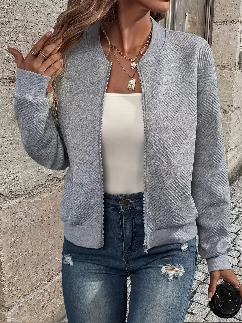 Women's Textured Full-Zip Relaxed Knit Cardigan - Gray