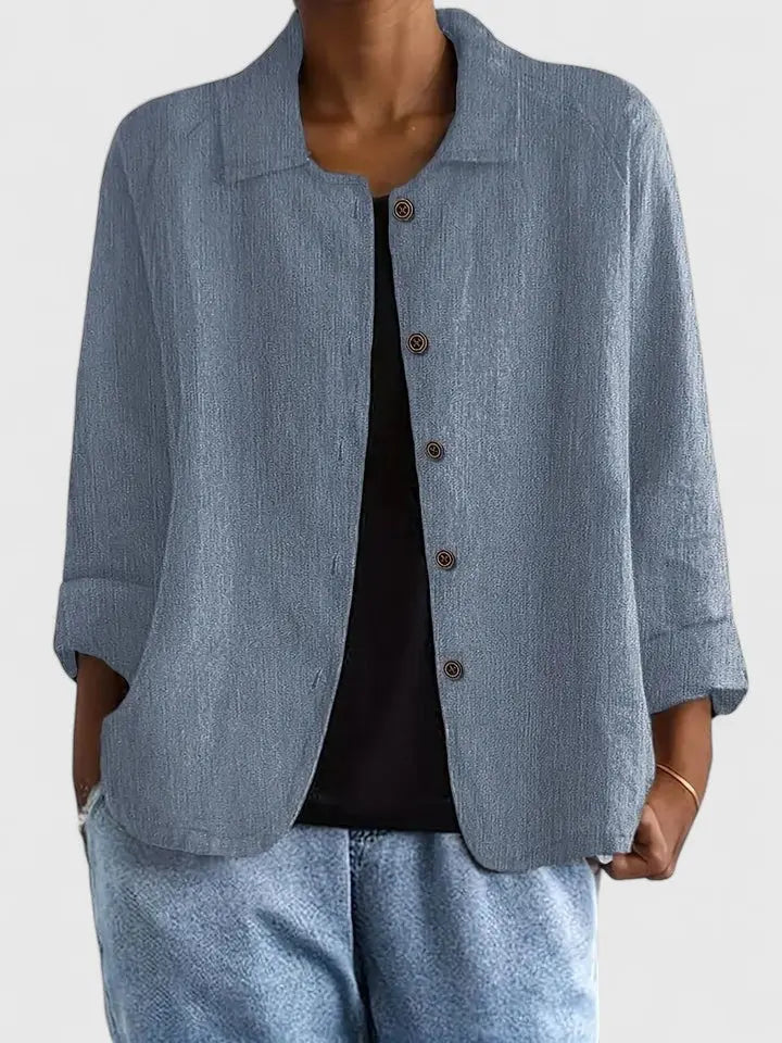 Women's Button-Down Cotton Shirt Jacket - Blue Gray