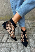 Women's Leopard Print Pointed-Toe Ankle Boots - Khaki