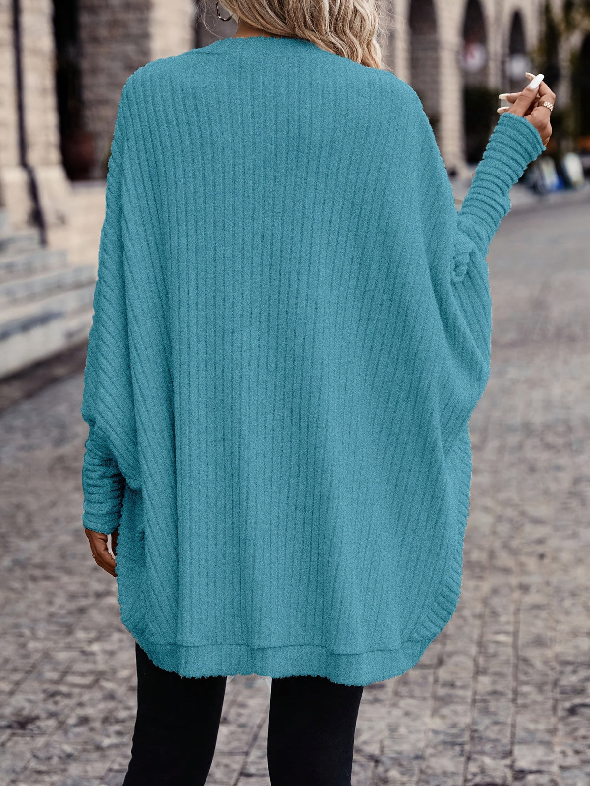 Women's Draped Open-Front Ribbed Cardigan