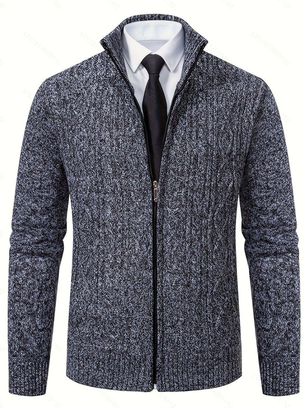 Men's Cable-Knit Stand Collar Full-Zip Cardigan