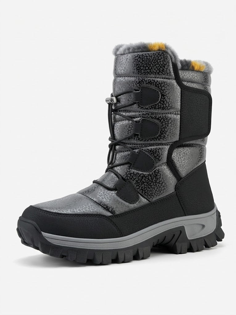 Men's Plush-Lined High-Top Snow Boots with Deep Tread Sole