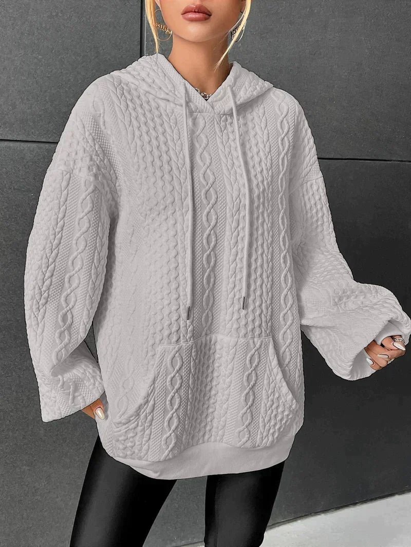 Women's Oversized Drawstring Hoodie with Front Pocket - Gray