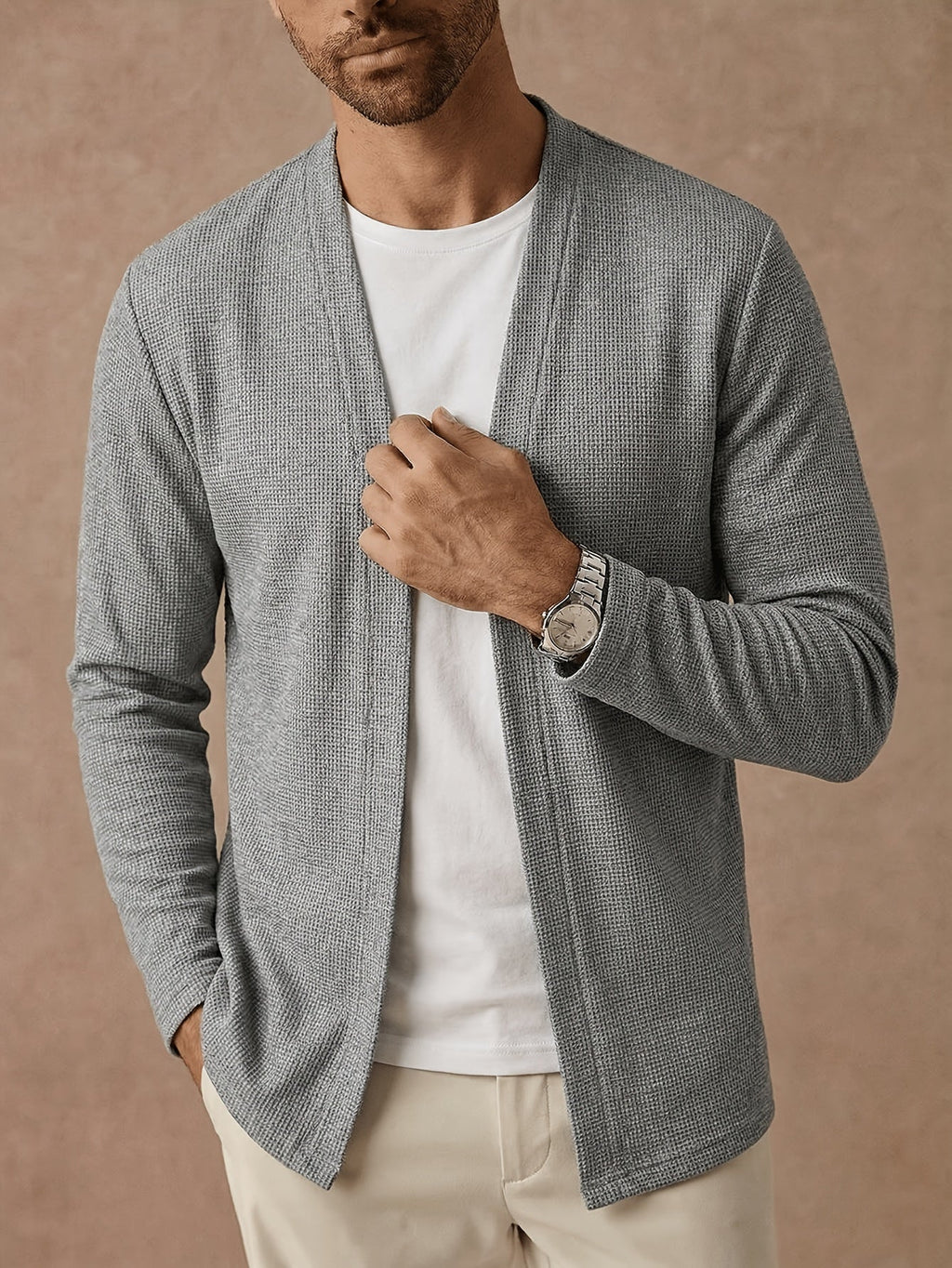 Men's Open-Front Textured Cardigan