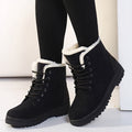 Women's Plush-Lined Lace-Up Winter Ankle Boots - Black