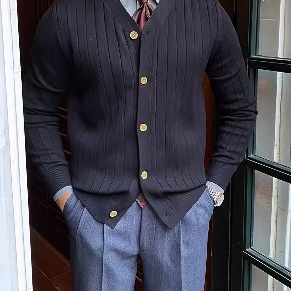 Men's Ribbed Button-Up Cardigan Sweater