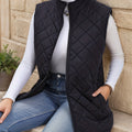 Women's Diamond-Quilted Longline Vest - Black