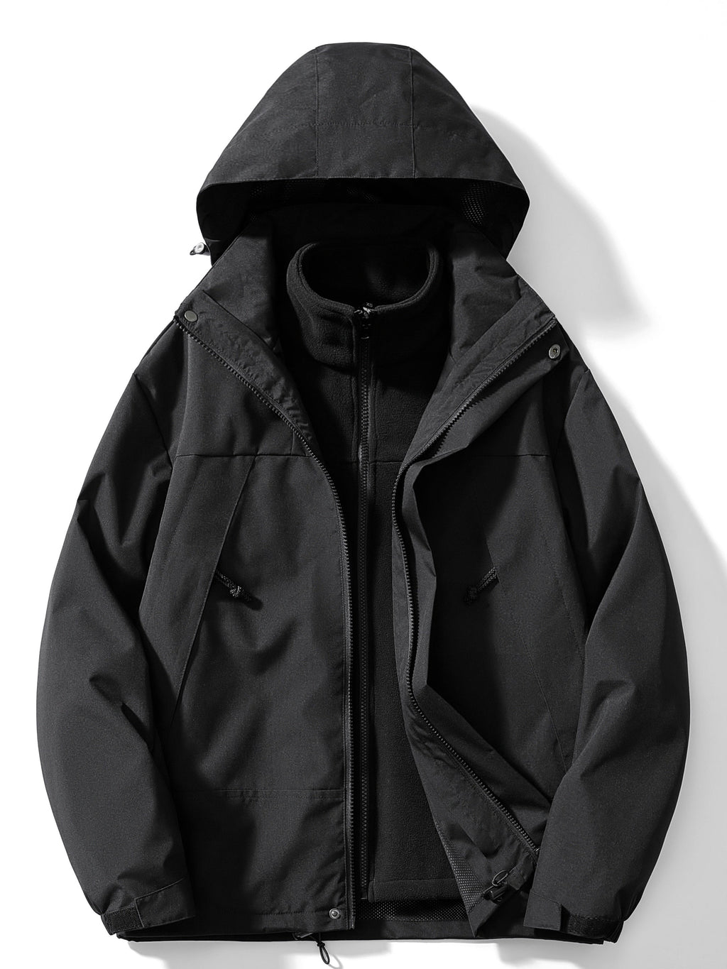 Men's 3-in-1 Hooded Jacket with Removable Inner Layer - Black
