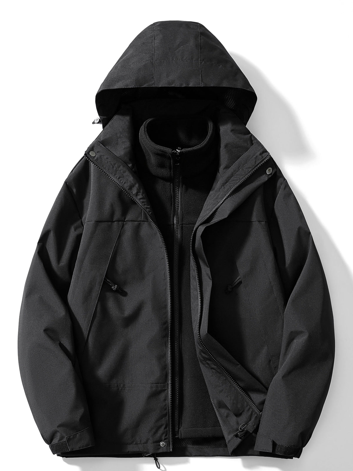 Men's 3-in-1 Hooded Jacket with Removable Inner Layer - Black