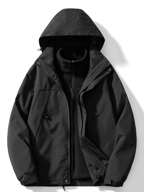 Men's 3-in-1 Hooded Jacket with Removable Inner Layer - Black