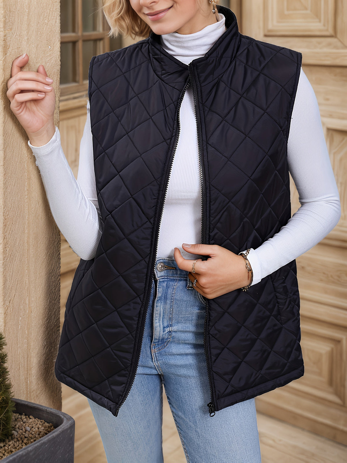 Women's Diamond-Quilted Longline Vest