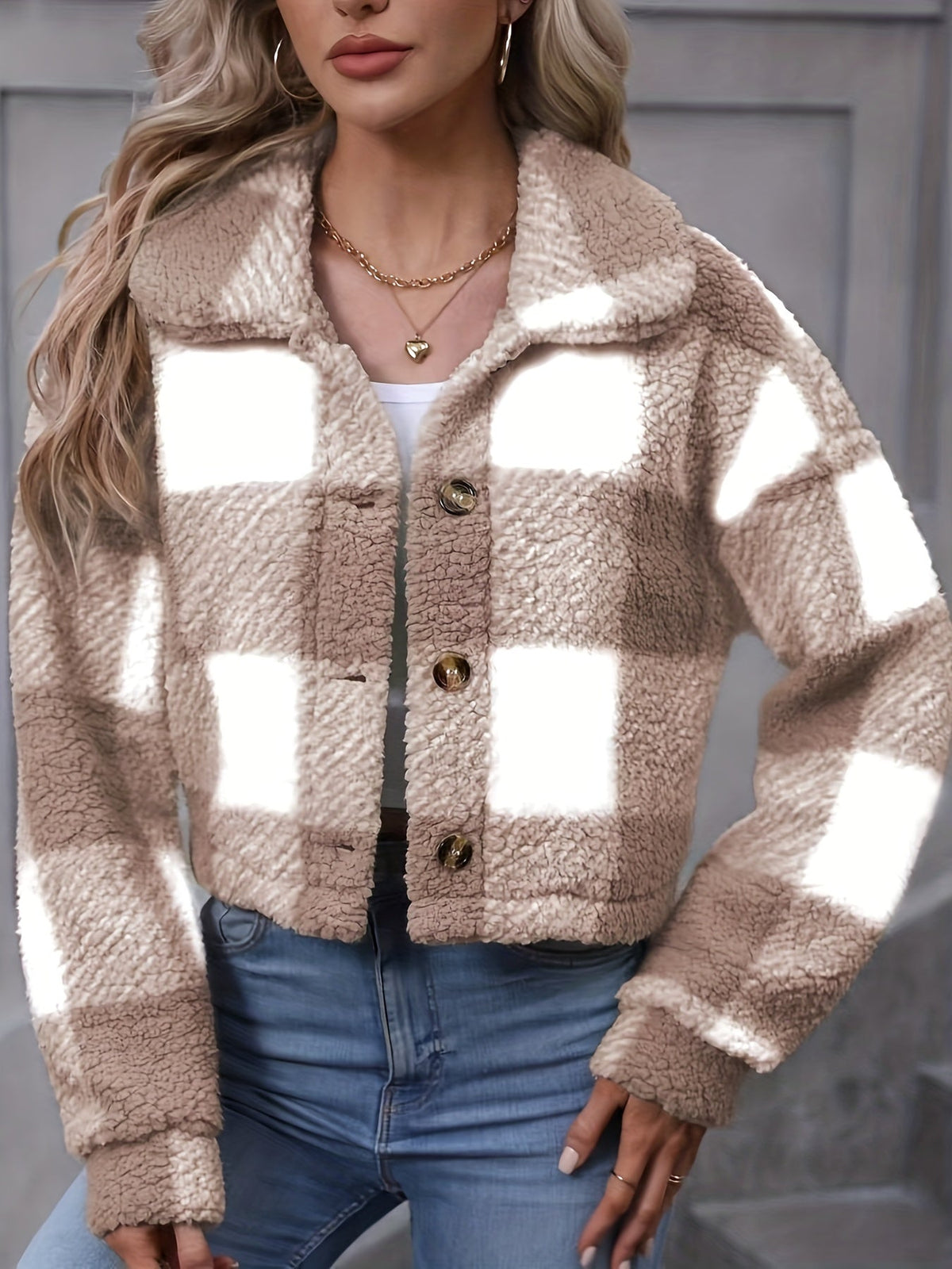 Women's Cropped Plaid Button-Front Jacket
