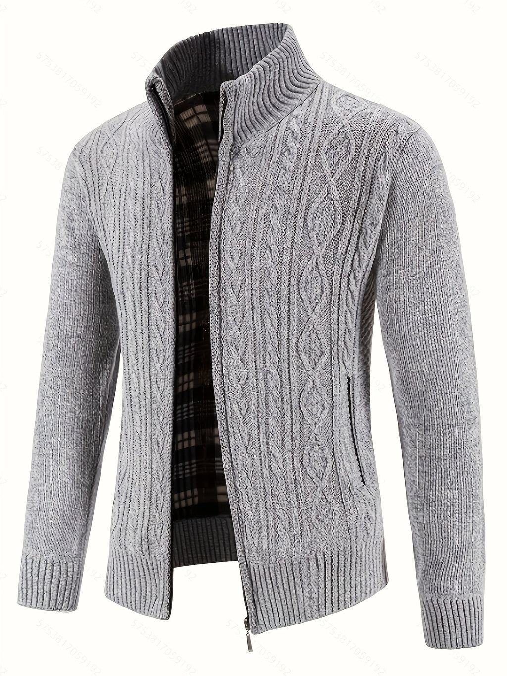 Men's Cable-Knit Stand Collar Full-Zip Cardigan