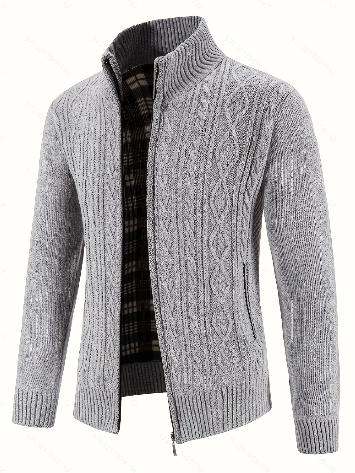 Men's Cable-Knit Stand Collar Full-Zip Cardigan