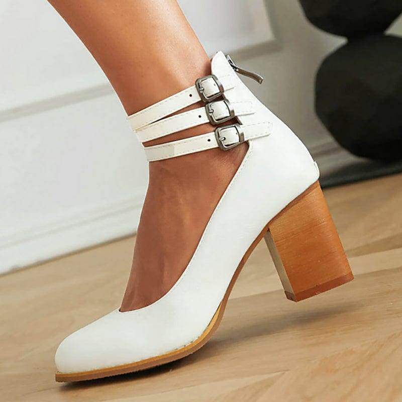 Women's Triple Buckle Block Heel Ankle Boots