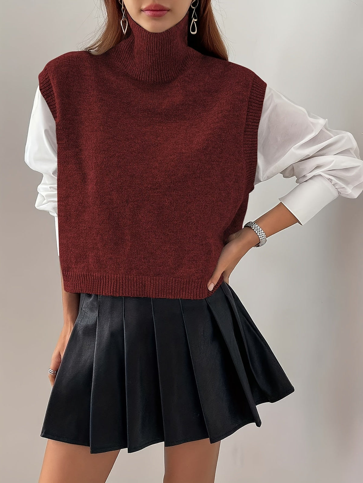 Women's High-Neck Sweater Vest - Gray