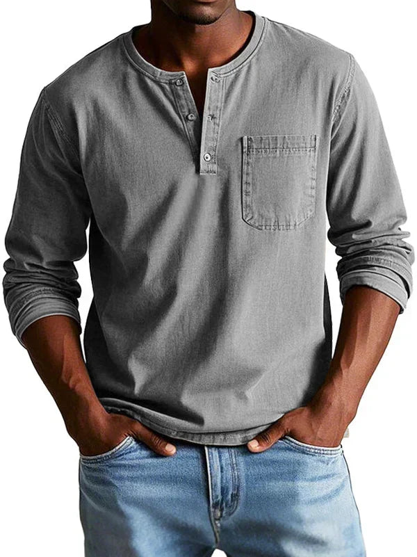 Men's Long-Sleeve Henley Shirt - Gray