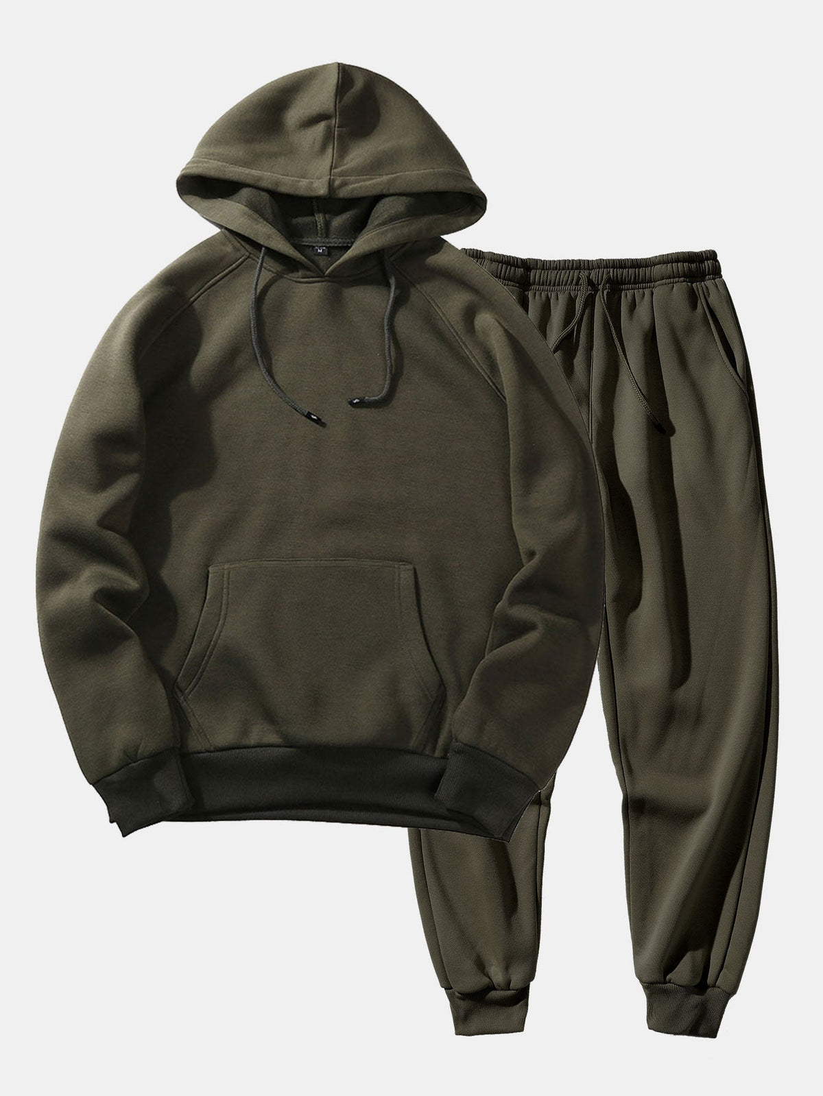 Men's Raglan Pullover Hoodie and Cuffed Jogger Set - Olive Green
