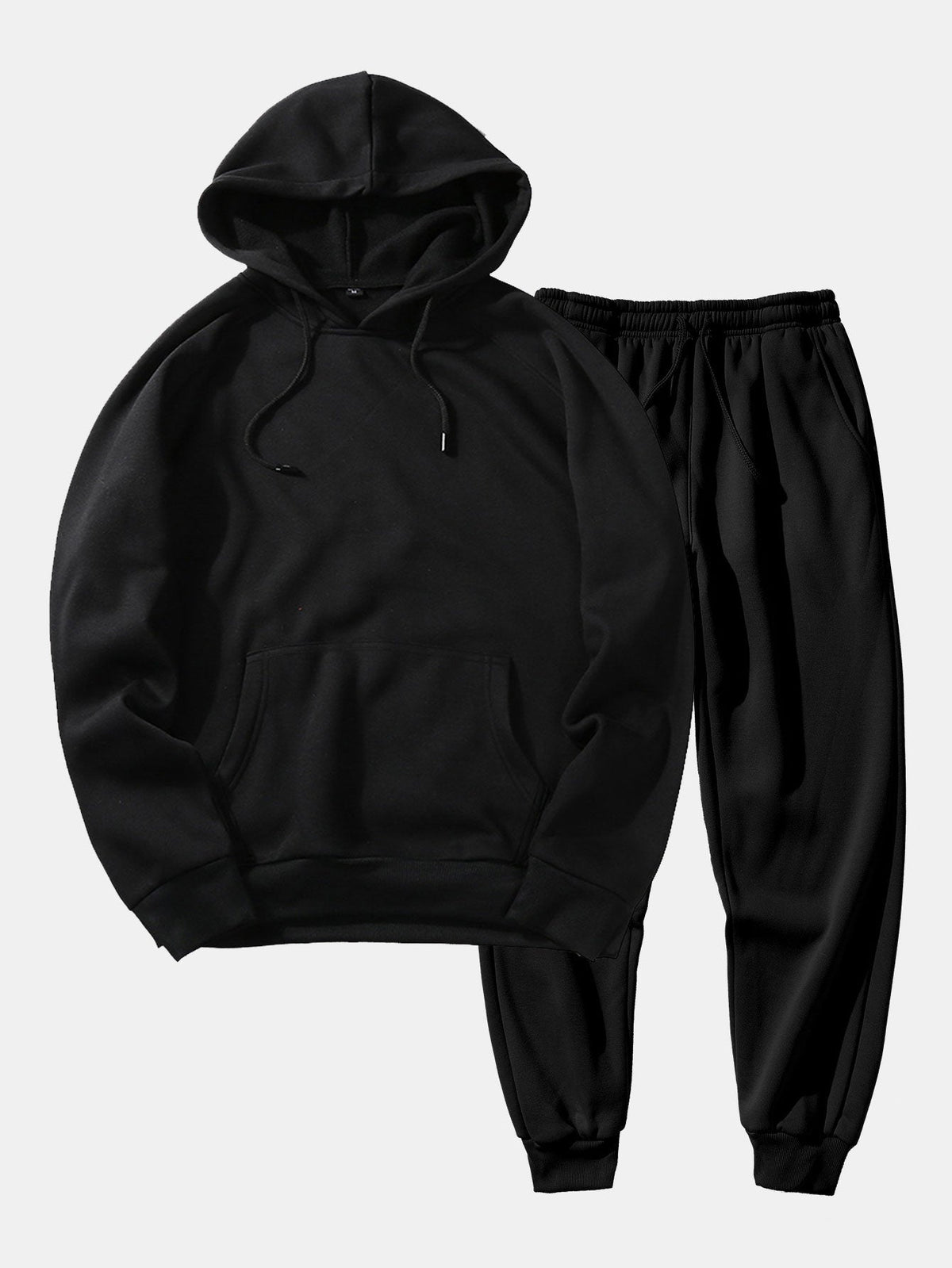 Men's Raglan Pullover Hoodie and Cuffed Jogger Set - Black