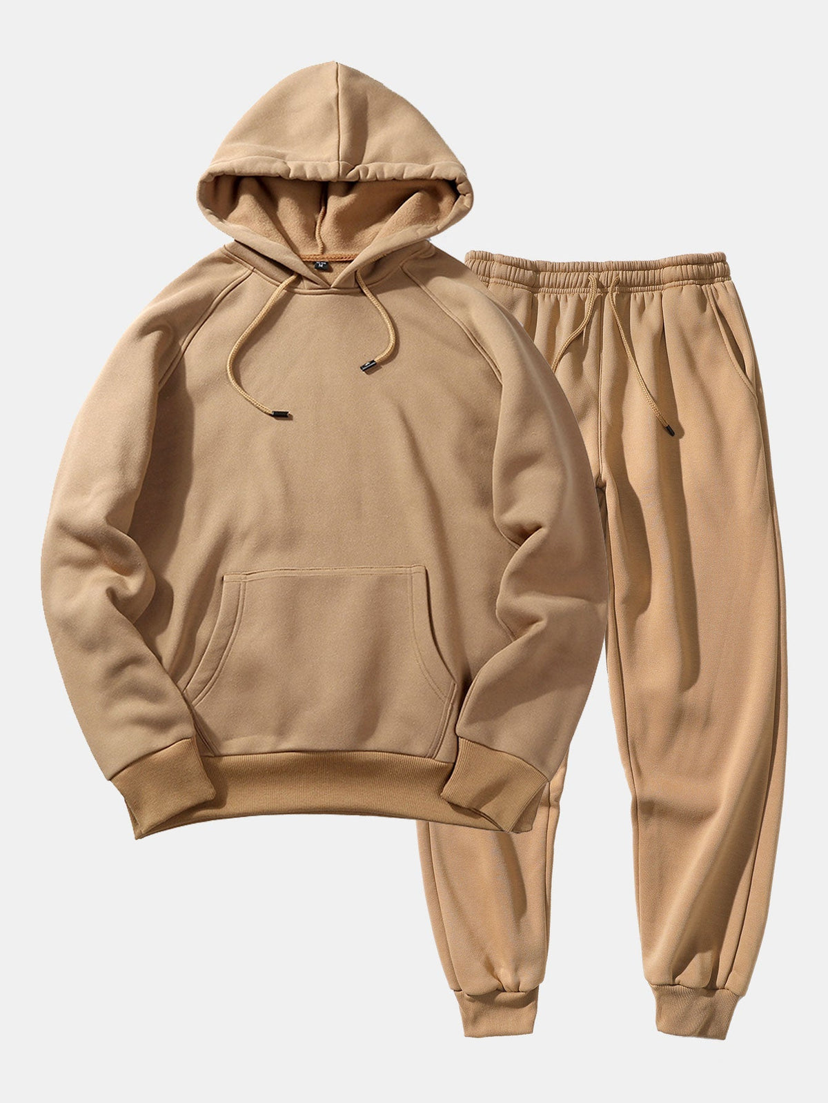 Men's Raglan Pullover Hoodie and Cuffed Jogger Set - Light Brown