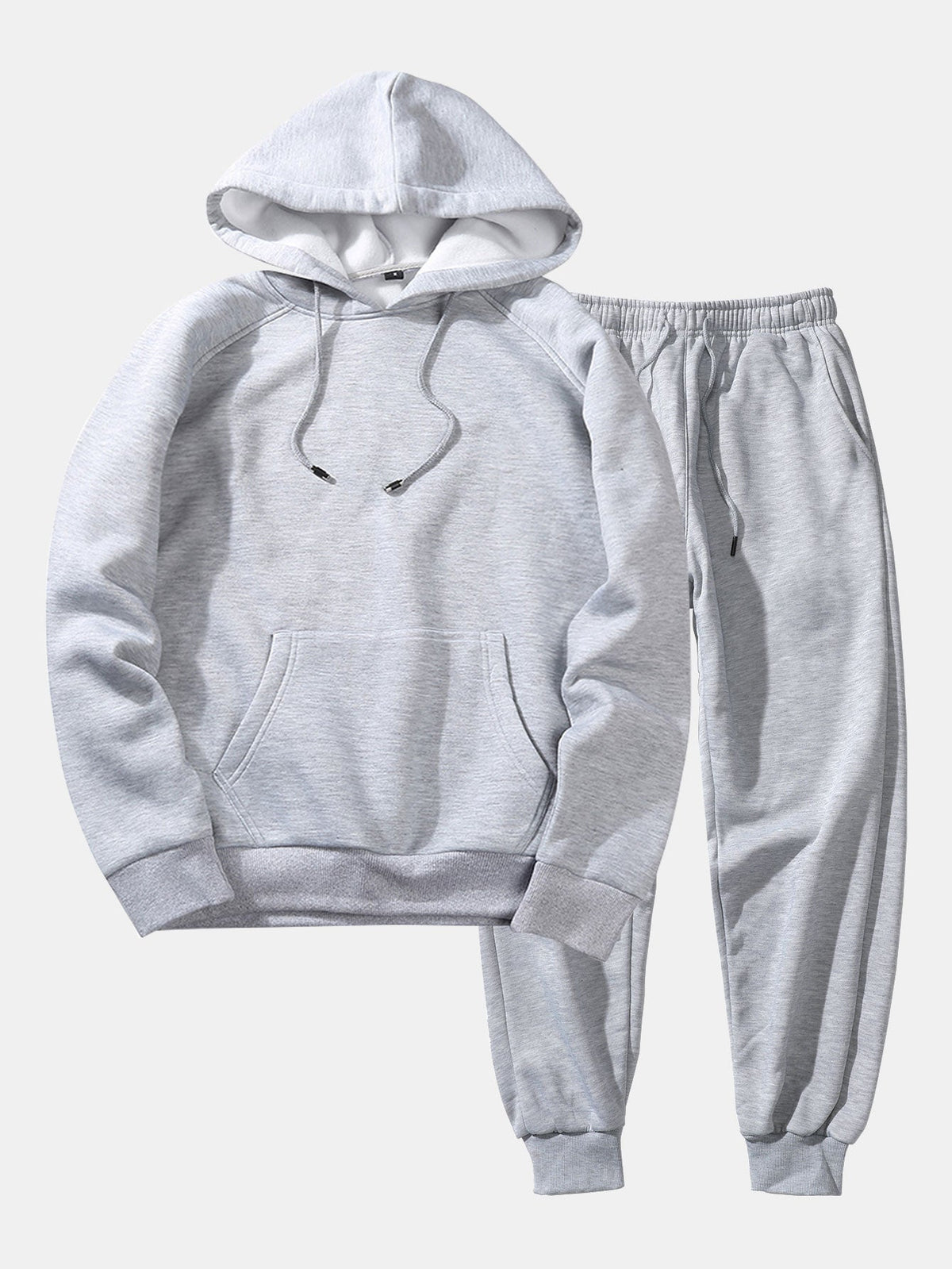 Men's Raglan Pullover Hoodie and Cuffed Jogger Set - Light Gray